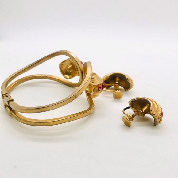 Vintage deco pink rhinestone bracelet & earrings - Picture 4 of 6